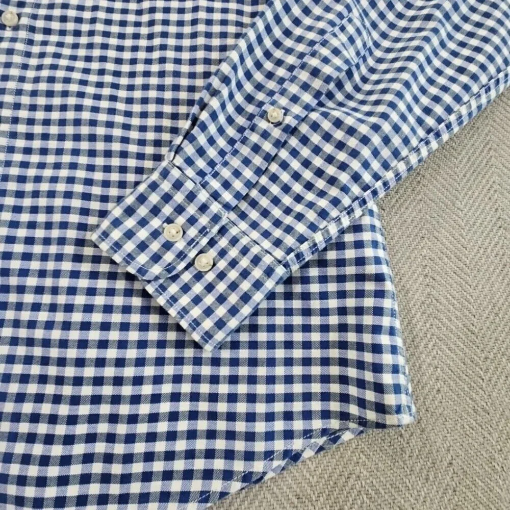 Banana Republic Grant Fit Shirt Men's‎ M Blue Check Stretch Oxford Button Up EUC